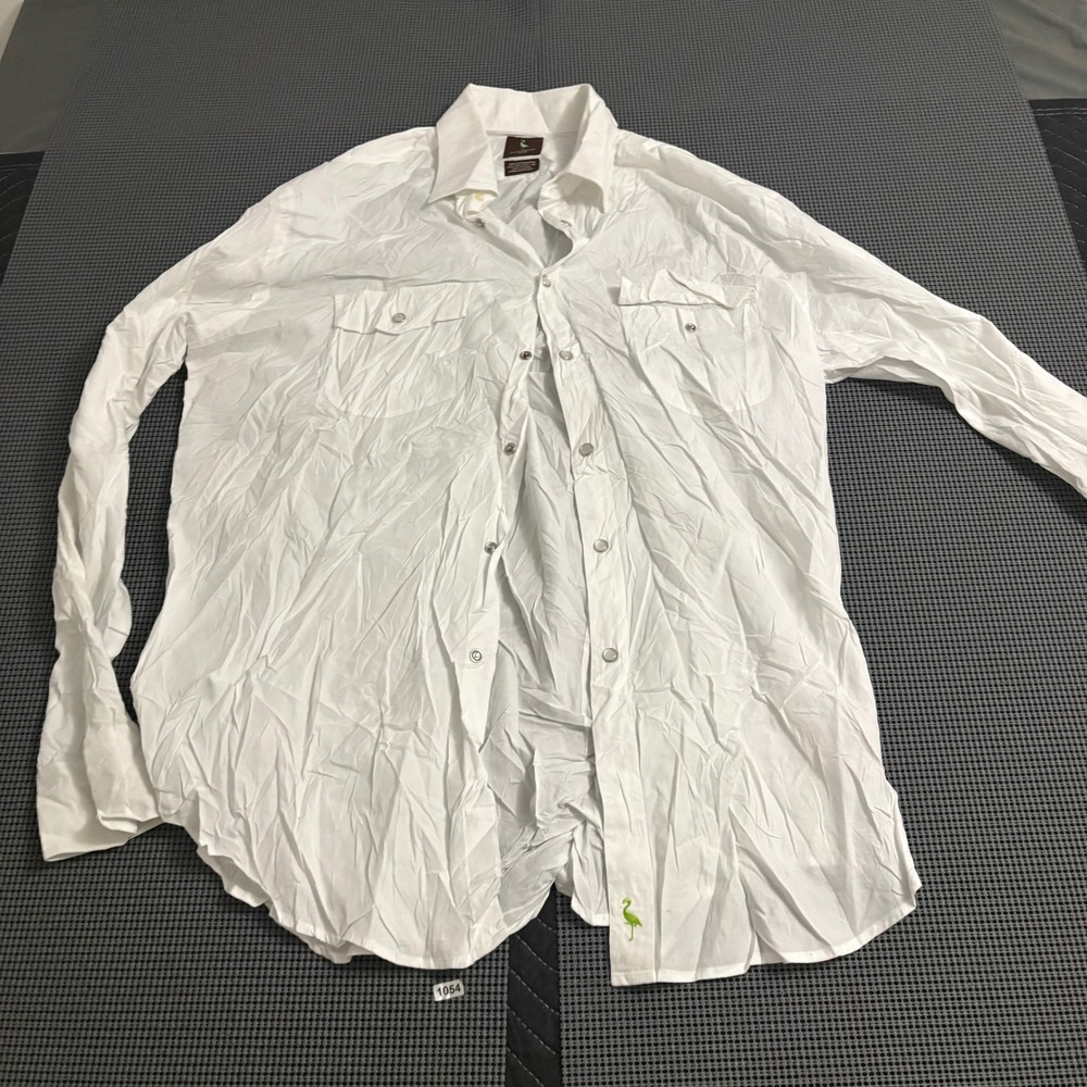 Tailorbyrd Mens XL White Long Sleeve Button Down Cotton Shirt Flamingo Logo